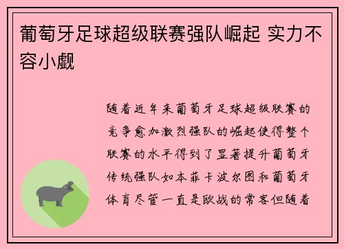葡萄牙足球超级联赛强队崛起 实力不容小觑